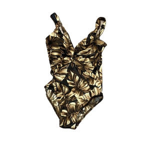 Miraclesuit VTG Pandora Brown Floral One Piece Bathing Suit Swimsuit Size 12